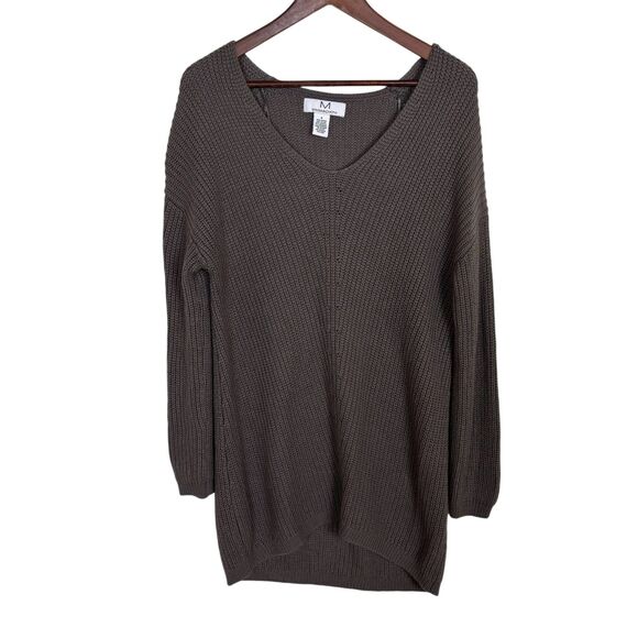 Magaschoni Gray Taupe Knit Tunic Vneck Sweater Womens Small Rayon Cashmere Blend - Picture 1 of 4